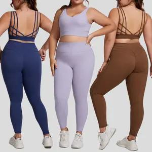 Women's Plus Size Gym Clothes Set 2 Piece Naked Feel Yoga Workout Tights & Bra