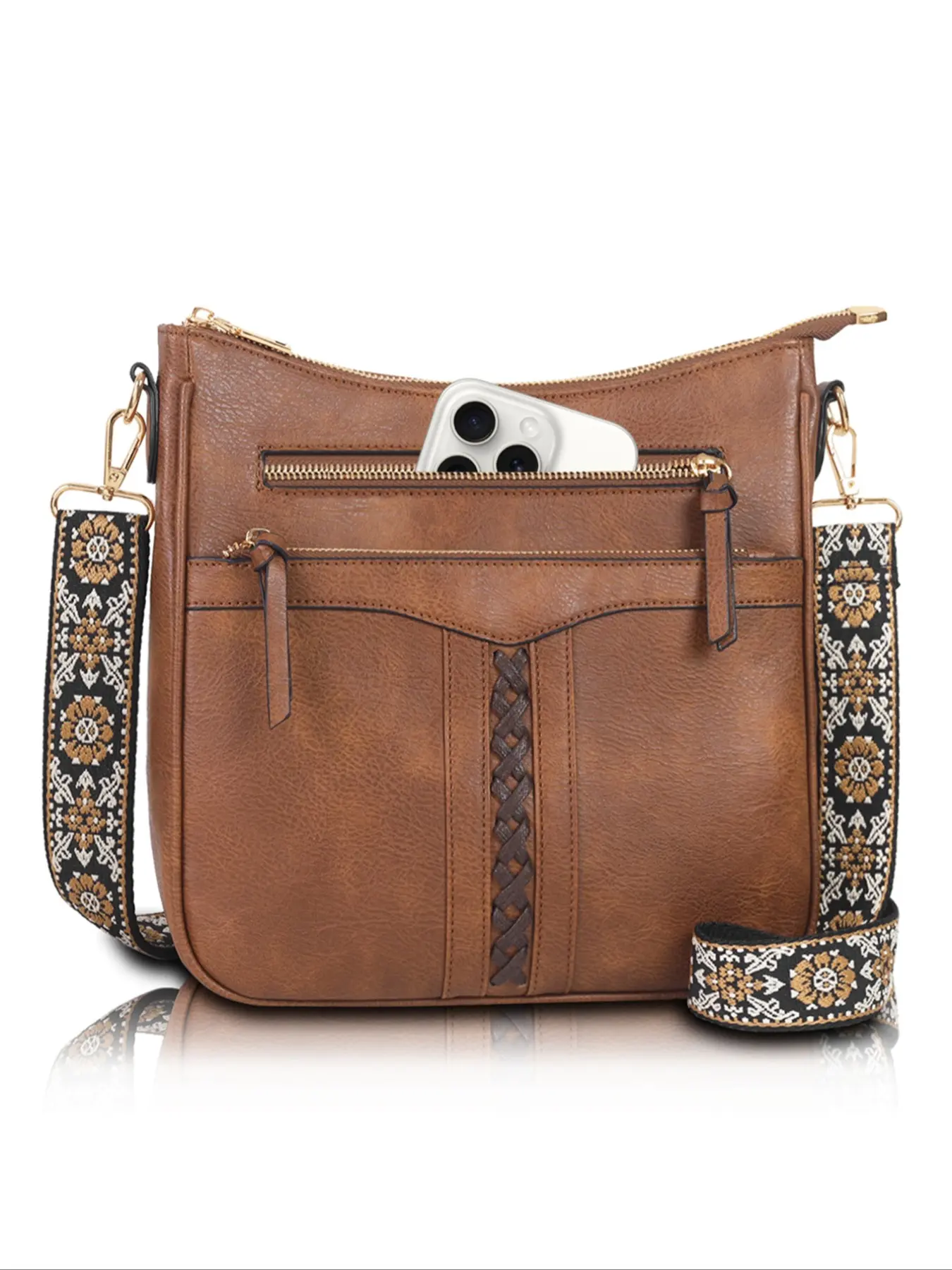 Women's Fashion Retro Leather Boho Style Crossbody Bag, Large Capacity Woven Fashionable Shoulder Bag with Ethnic Style Strap Perfect for Commuting, Vintage Crossbody Bag, Boho Shoulder Bags