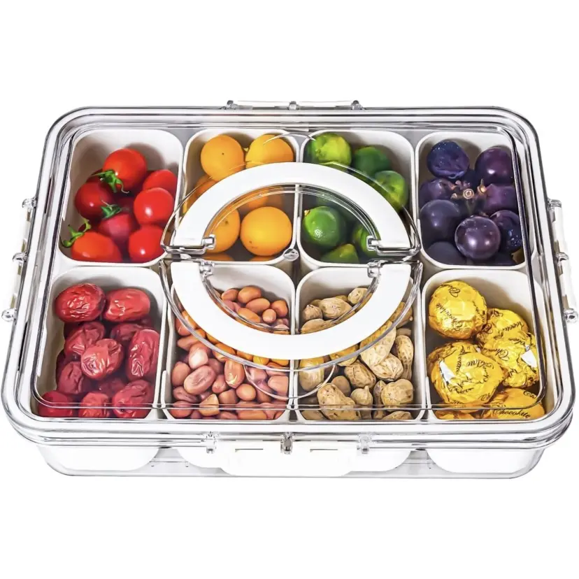 MIUVA Round Plastic Organizer Tin with Lid, Handle & Secure Buckle Seal - 360-Degree Rotating Leakproof Containers, Fruit Vegetable Organizer, Leakproof Lunch Container, Kitchen Household Products, Portable Bento Value Pack, Thanksgiving Gift, Stainless S