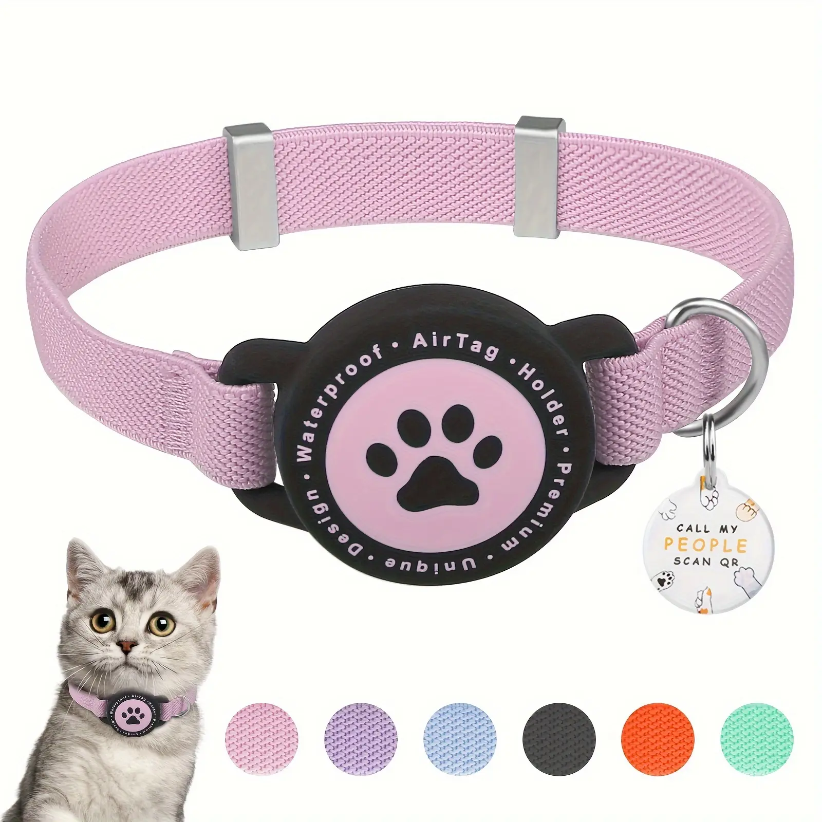Smart AirTag Cat Collar  2-in-1 QR ID Tag & Secure Elastic Safety Design | Ideal Father's Day Gift for Cat Dads - Fully Adjustable Reflective Collar for Kittens & Small Dogs