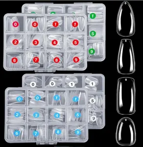 1000PCS Nail Tips Clear False Nails Full Cover for Acrylic Nails Kit 10 Sizes 4 Shapes Long Almond Square Coffin Oval Pre-Shape for Salon Home DIY Gifts