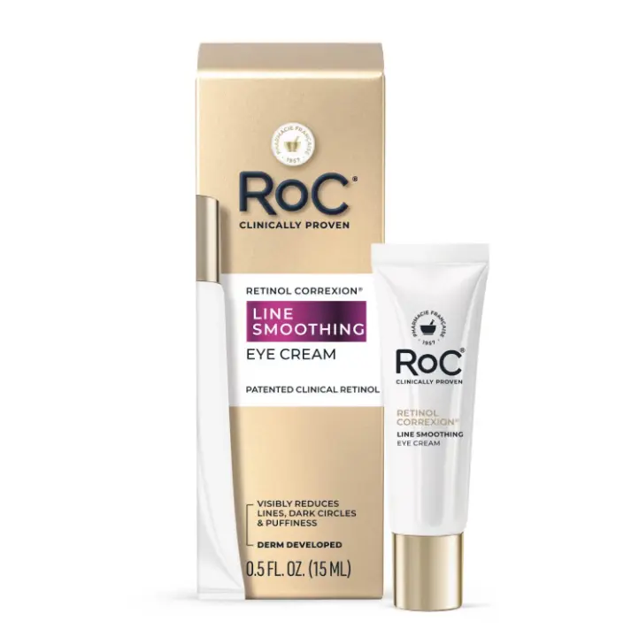 RoC Retinol Correxion Line Smoothing Eye Cream with Clinical Retinol for Fine Lines, Wrinkles (Crow’s Feet), Dark Circles & Puffiness, Fragrance-Free, 0.5 fl oz