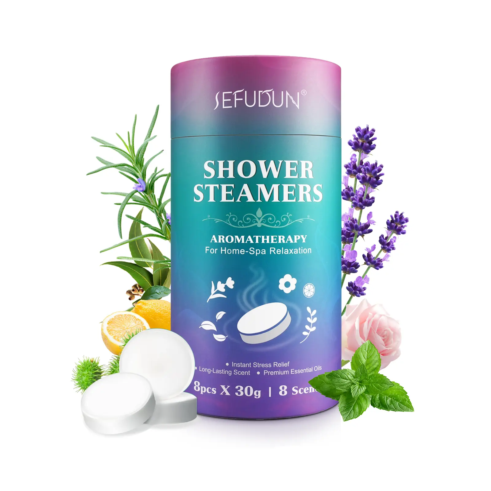 Sefudun Shower Steamers Aromatherapy 8 Pack with Botanical Extracts, Multiple Scents for Stress Relief, Relaxing Home Spa Shower Bombs Gift for Women, Stress Reliever, Adults