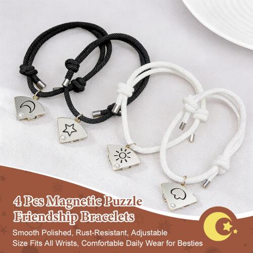 3/4Pcs Magnetic Sun Moon Star Pendant Bracelets -Girl Best Friend Forever Friendship BFF Bracelets -Adjustable Geometric Jewelry - BFF Friendship Forever