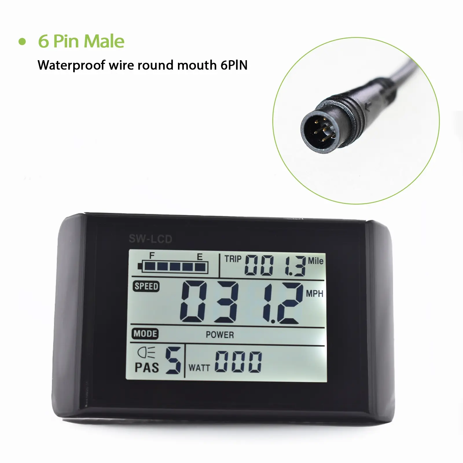Durable Waterproof Electric Bicycle Speedometer Sw900 6pin, Shockproof Wired Display, Uart 2 Protocol, Controller Connection