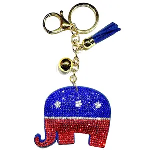 Republican Elephant Bling Keychain, Rhinestone design, Tassel Decor Sport Keychain for Men, Women, Kids Bling Backpack Keyrings, Purse Charms