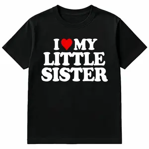 Made in USA I Love My Little Sister Heart Funny Fun Gift Unisex T-Shirt Black Cotton Crew Neck S-3XL Festive Christmas Tee