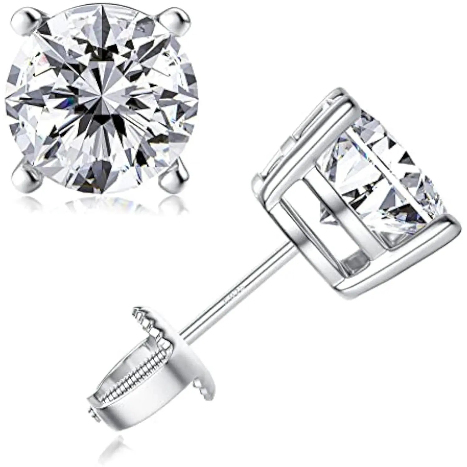 Milacolato Hypoallergenic Synthetic Moissanite Post Stud Earrings - Brilliant Cut Round Stones, Screw Back, 0.6ct-3.0ct Unisex Daily Wear Costume Jewelry Set, 0.6 Ct, Anniversary, Birthday, Bridal Showers, Easy To Adjust, Female, Gifting, Lead-Free, Round