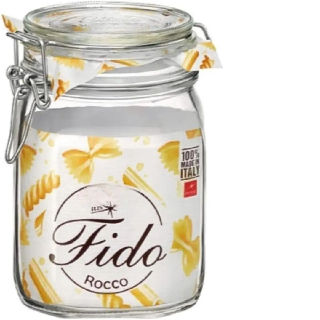 Fido, 2 Pack, 33.75 Oz. Food Storage Glass Jars, Airtight Rubber Seal & Glass Lid, with Stainless Wire Clamp, Mason Jar, Made in Italy