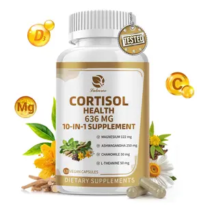 10-in-1 Cortisol Supplements with Magnesium, Ashwagandha, Chamomile, L-Theanine, St. John's Wort, Rhodiola, Vitamin C & D3, for Women Men, 120 Vegan Capsules.