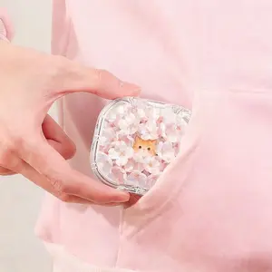 Cherry Blossom Petal Orange Cat Printed Retainer Box, Healing Style Denture Storage Box, Adult Children Universal Orthodontic Retainer Box, Lightweight Portable Invisible Braces Box