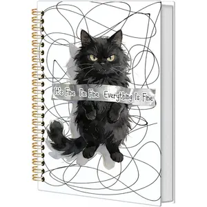 Funny Black Cat Spiral Diary Notebook, a funny gift for cat lovers, gifts for female cat enthusiasts, for men, cute school supplies notebook, cat notebook 5.5x8.3 inches