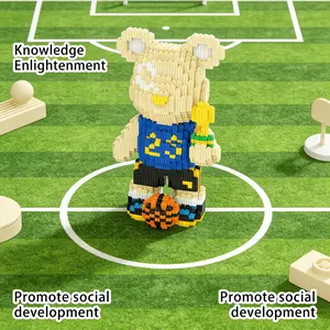 Blue Football Champion Bear 3D Puzzle Building Blocks Decoration, Home Office Shelf Decor, Party Decor, Ideal Gift for Holidays