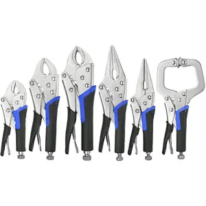 Vice Grips, 6-Pack Vise Grips 5"/7"/10" Curved Jaw Locking Pliers, 6-1/2" & 9-1/2"  Nose Pliers Set and 6" C-Clamp for Welding, Woodworking, Metal Working