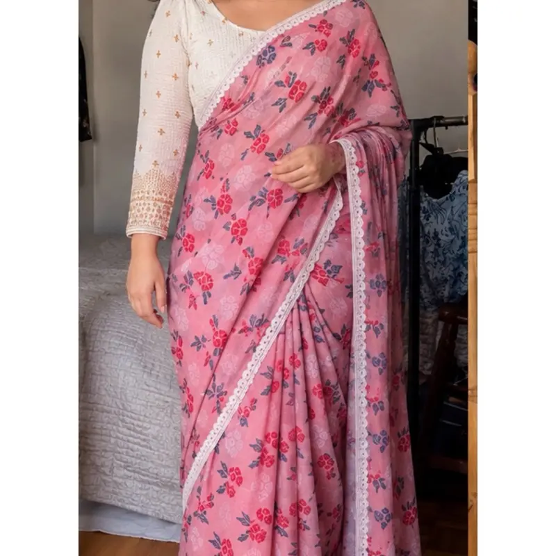 Women's Pure Nepali Dhaka Cotton Fabric Saree Set with 1-Size White/Red Embroidery Blouses. Coral Pink Saree has White/Golden blouse and Red Saree has Red/Golden blouse.