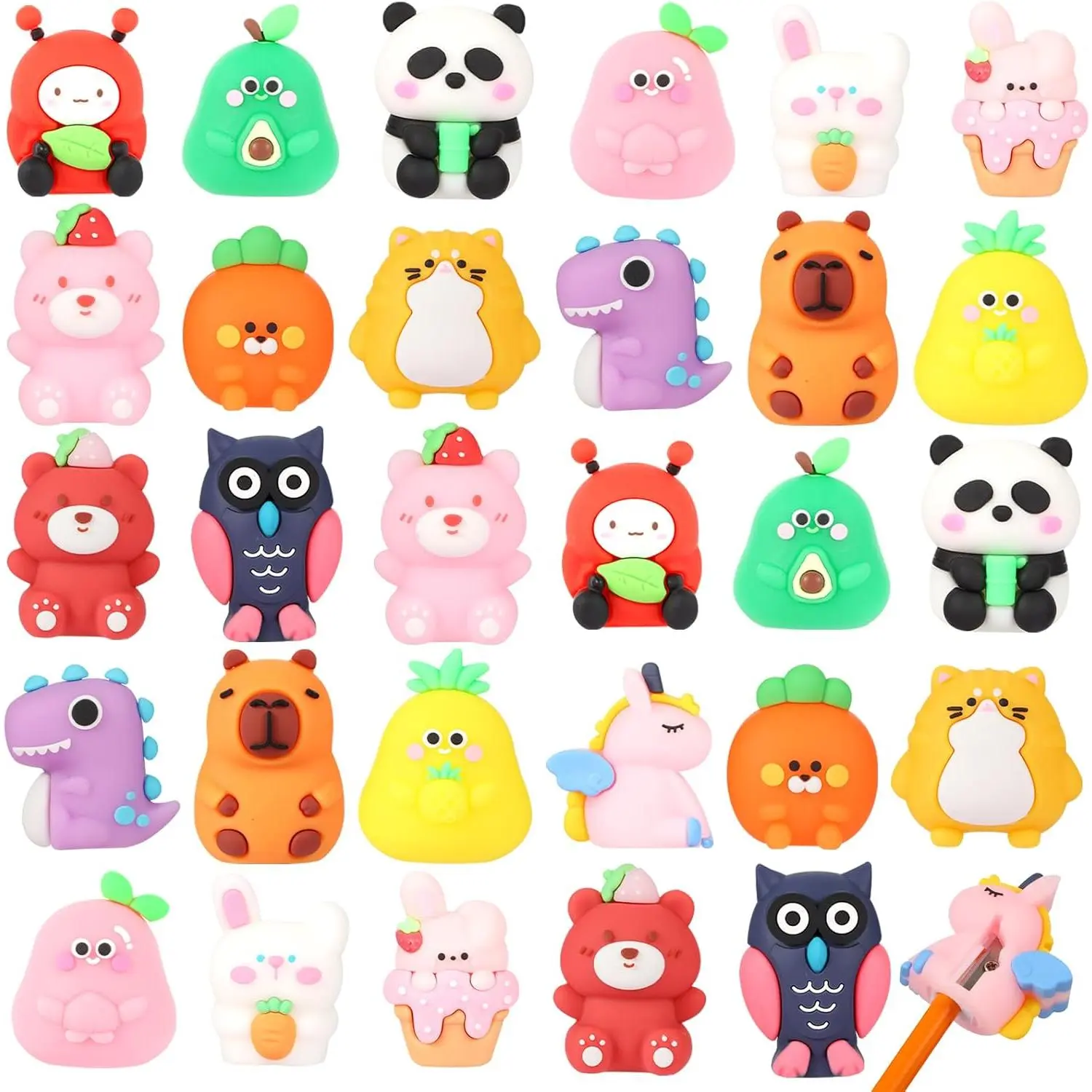 Z-MTS19 Kawaii Animal-Shaped Handheld Pencil Sharpeners (30 PCS) - Carbon Steel Blade Manual Sharpener with Kawaii Appeal for Kids (3+), 4cm/1.6in*3cm/1.2in, Essential Stationery for School, Office, Parties