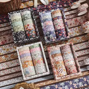 Vintage Floral Pattern Washi Tape, 12 Rolls/box Scrapbooking Decorative Masking Tape, Adhesive Sticker for Planner Bullet Scrapbook Gift Wrapping, Scrapbook Materials