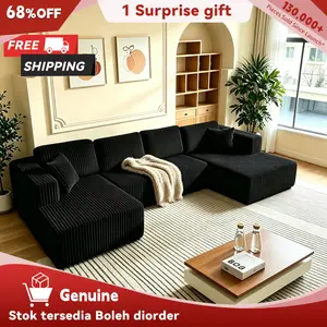 [2 Packages] Niccae 132-Inch U-Shaped Memory Foam Sectional Sofa — An oversized modular design offering "cloud-like" comfort; features deep seating and compressed corduroy fabric, combining space-saving capabilities with a convertible sleeper function.