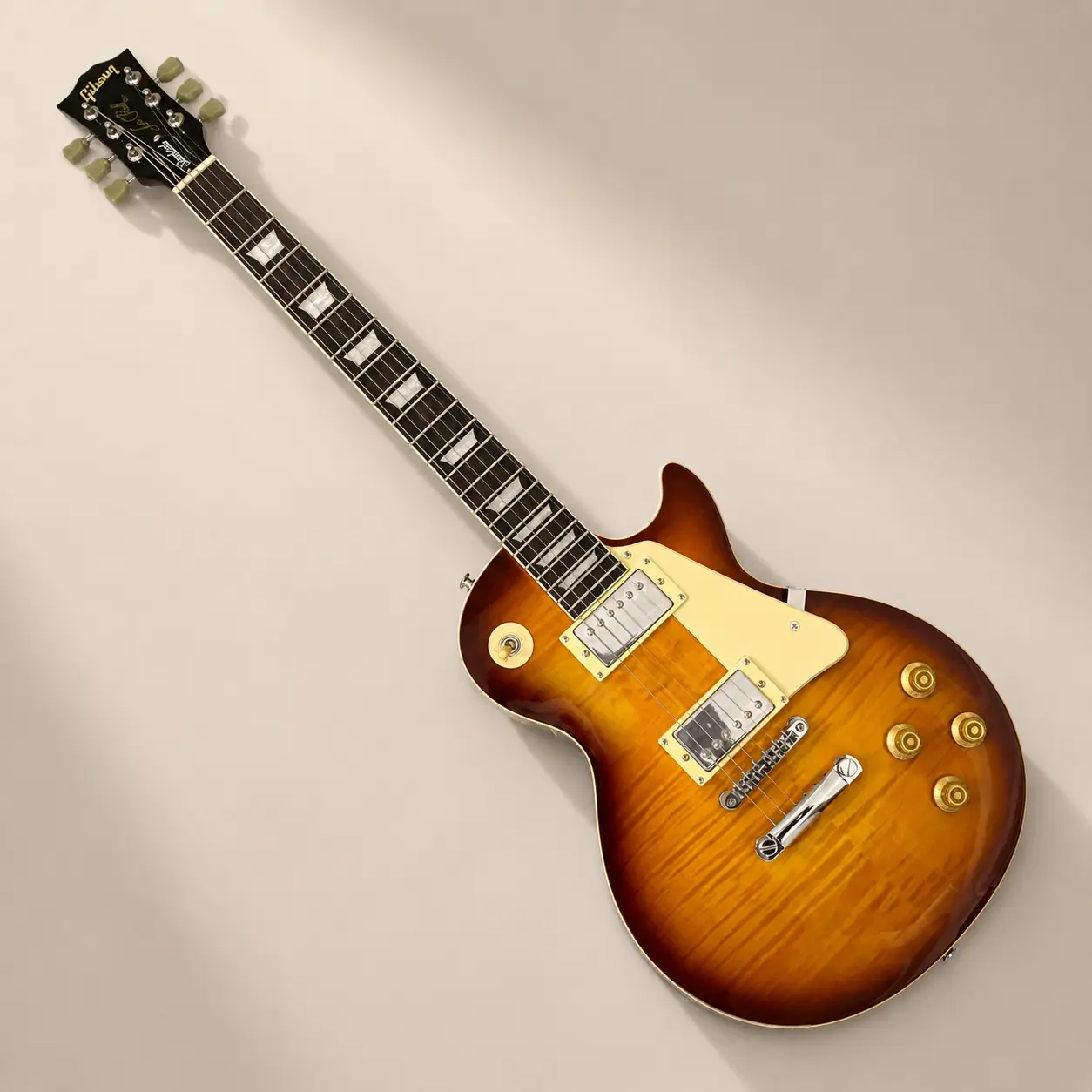 Sunset color electric guitar, flame wood body, HH pickup, chrome hardware, rosewood fretboard