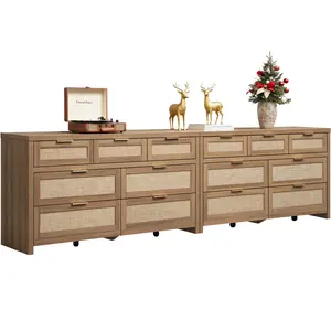 SICOTAS 7 Drawer Dresser for Bedroom, 57" Wide Rattan Dressers for Nursery, Living Room TV Stand, Boho Closet Organizer Chests of Drawer, Clothes Storage Chest, Versatile Usage for Every Room, Durable