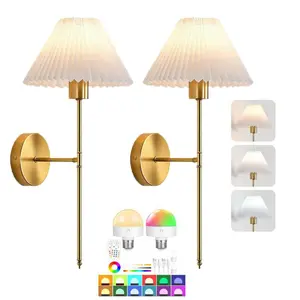 Folding lampshade rechargeable wall light 2pcs 50cm iron core (including 2 bulbs, 2 Type-C cables, 2 remotes) battery powered, suitable for bedrooms and living rooms, Home Decor Lighting, Rechargeable wall sconces