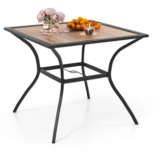 COSTWAY - Patio Dining Table for 4 Square Bistro Table with Umbrella Holes