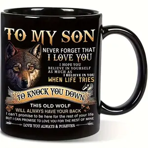 to My Son Wolf Design Ceramic Coffee Mug - 11oz Gift for- Sentimental Keepsake Cup with Wolf & Cub Symbol, Ideal Birthday or Christmas Gift,Graduation Gift, Birthday Present, Father's Day, Christmas Gift for Son, Meaningful Keepsake.