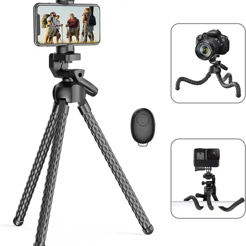 Selfie Stick Portable Mobile Phone Tripod Self Timer Remote Flexible Adjustable Cell Phone Holder for Smartphone with Wireless Remote Shutter