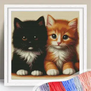 Cat Pattern Embroidery Design Cross Stitch Kit, 1 Set 11CT Cross Stitch Kits Printed Canvas without Frame, DIY Cross Stitch Cat Decoration for Home
