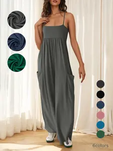 Summer Women's Casual Strapless Sleeveless Square Neck Loose Wide Leg Chic Romper, Comfortable and Stylish One-Piece for Daily Wear, Loose Jumpsuit
