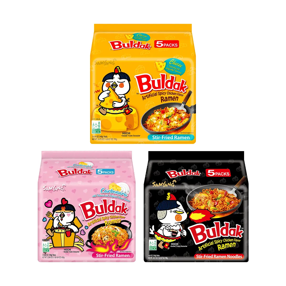 SAMYANG Buldak Spicy Chicken Noodles - 15 Pack (Cheese, Pink Cream Cheese, Extra Spicy) | Korean Instant Noodles
