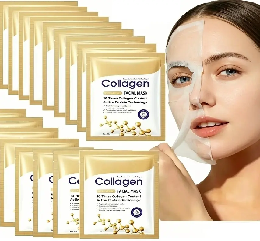 10pcs collagen facial mask, deep moisturizing skin, firming skin, gift for girls, It is suitable for daily facial care. It is portable for travel and a perfect skin care gift