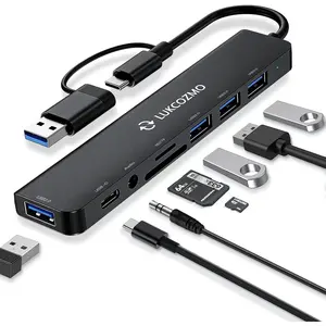USB C Docking Station with Ethernet, 8 in 1 Docking Station to HDMI Adapter Displayport SD TF Card Reader, USB, 100W PD for USB C Thunderbolt 3 Laptops (Black)
