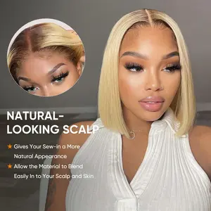 [Mid-Year Super Sale] Wiggins Hair 4/613 Bob Wig Human Hair Straight Blonde Lace Closure Wig Pre Cut Lace Glueless Wigs Lace Closure Wig With Pre Plucked Hairline #WeeklyDeals #SummerWins #DealsForYouDays
