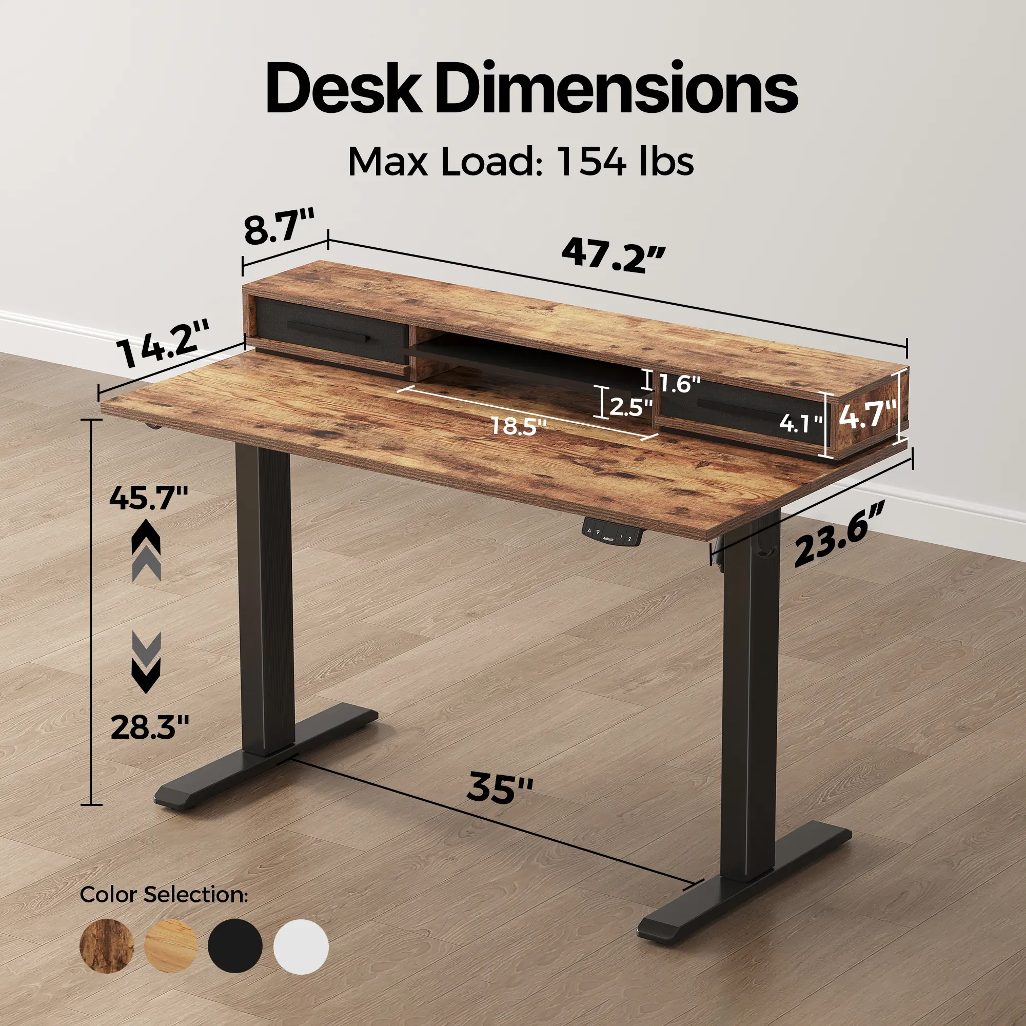 Rustic Brown with Shelf - 47.2"