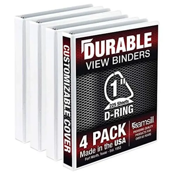 Samsill MP46437 Durable 1 in. View D-Ring Binder, Office & Home Organizing Accessory, White, Organize, View Binder
