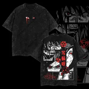 Weeb Zone Limited Edition Uchiha Clan x Sharingan - Naruto Anime Double Printed Oversize Lightweight Acid Washed Tee shirts, Gift For anime lover