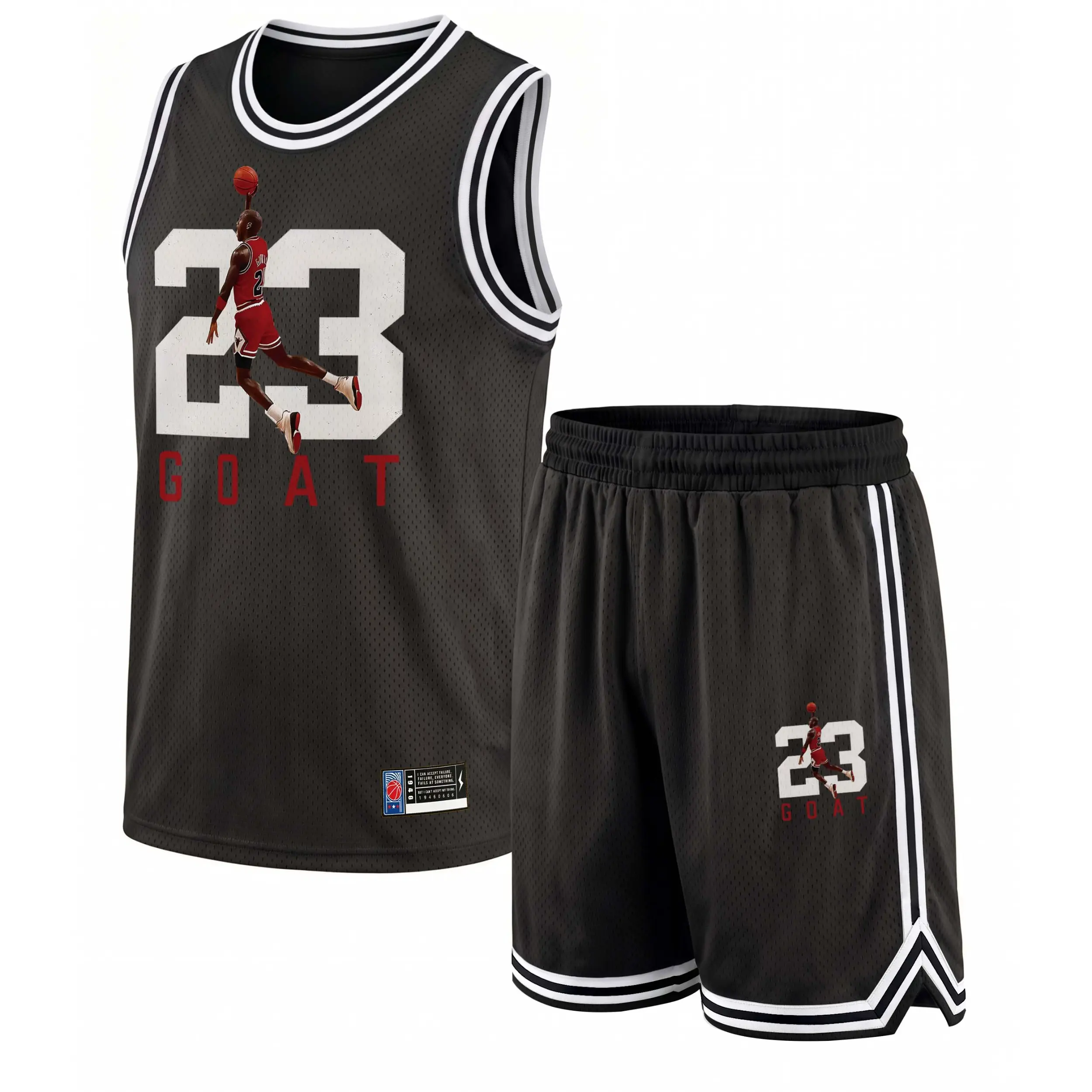 Men's 2-Piece Basketball Sports Clothing Set - Color Block "23 GOAT" Graphic Uniform, Breathable Sports Mesh Jersey Sleeveless Top & Shorts, Quick Dry Gymwear, Professional Training Workout Outfits, Loose Fit, Breathable Mesh