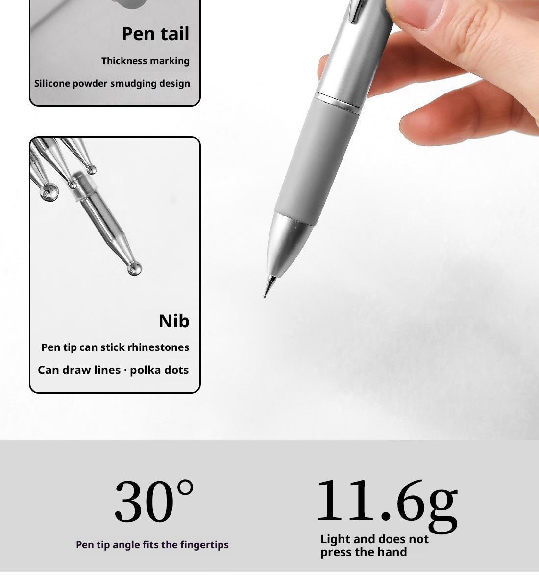 New nail bead pen five in one press type wave point pen can rub powder, draw multiple head drill pen nail tool