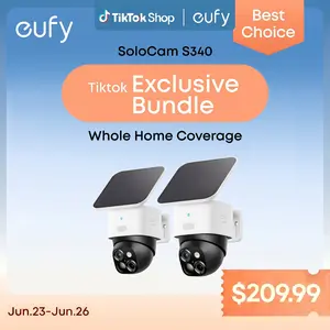 【Exclusive Bundle】eufy Security SoloCam S340 360° Pan & Tilt Solar Security Camera 2.4 GHz Wi-Fi No Monthly Fee HomeBase S380 Compatible - Ai Auto Lock And Tracking