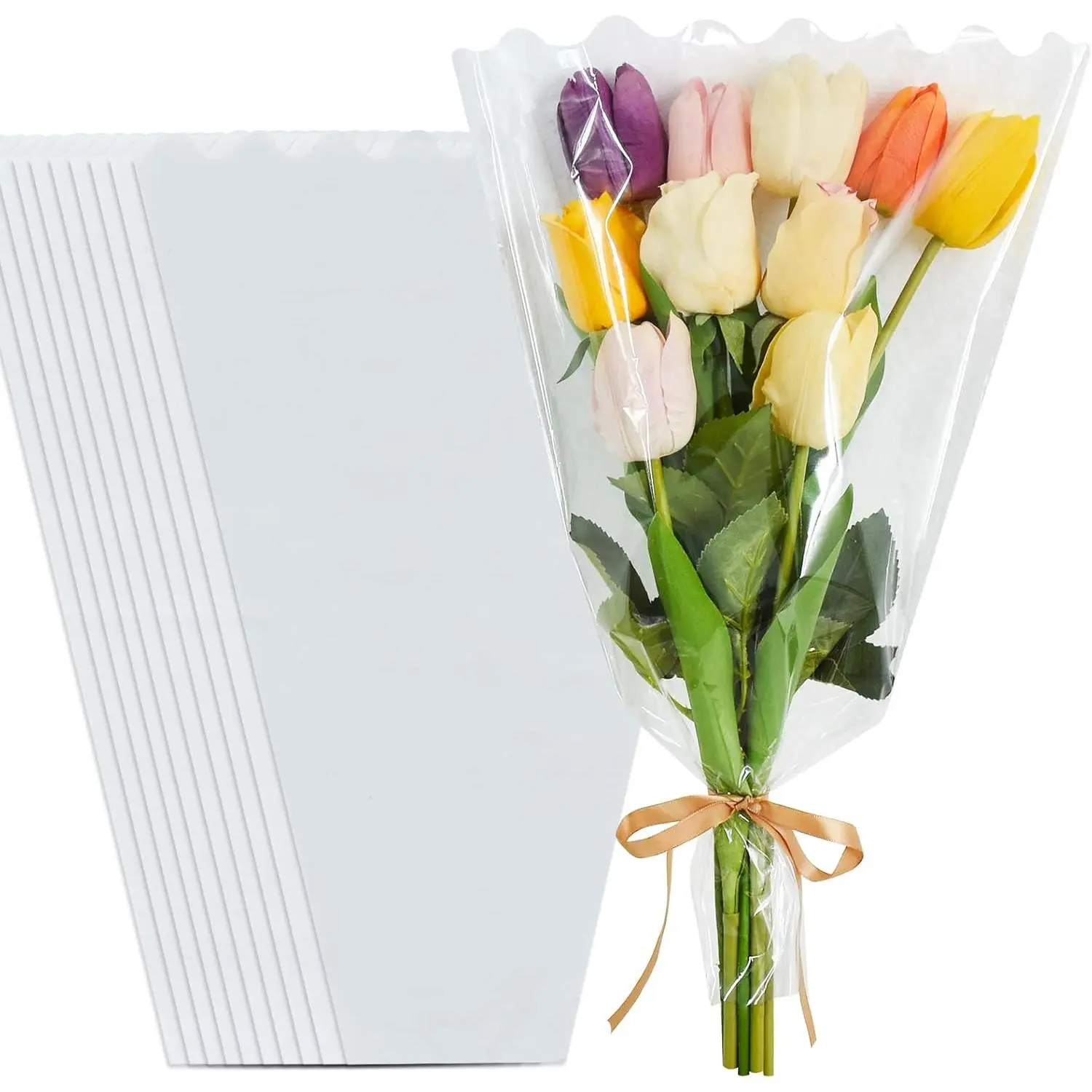 100 PCS Clear Flower Bouquet Bags Cellophane Sleeves Plastic Wrapping for Florist Supplies Mother's Day Valentine's (Transparent 18 x 12 inch)