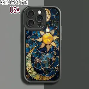 Vintage Phone Case Moon and Sun Pattern Case for IPhone 17 16 15 14 Pro Max 13 12 11 XR XS Plus Shockproof Non Slip Military-Grade Protection Silicone Cover