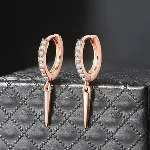 ZHOUYANG Hip Hop Punk Drop Earrings For Women Cone Shaped Rose Gold Color Zircon Men's Ear Accessories Jewelry  KBE151