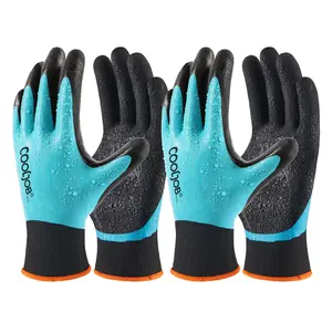 COOLJOB 2/6 Pairs Heavy-Duty Waterproof Gardening Work Gloves, Double Rubber Coated, Anti-Skid Firm-Grip Flexible Dual-Resistance (Blue), Anti-Skid Gardening Gloves, Dual-Resistance Gardening Gloves
