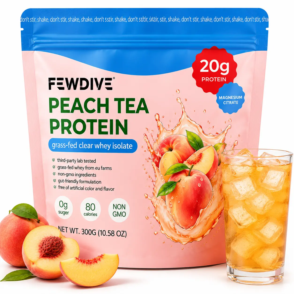 FEWDIVE Grass-Fed Whey Protein Concentrate-Isolate Blend Fitness Supplement (50g & Above, 300g), Post-Workout Muscle Building Concentrate Blend with Measuring Scoop, Grassfed Protein Supplements