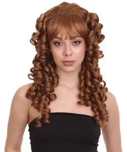 Adult Women's Classic Colonial Lady Wig, Curly Brown Color Historical Look Wig, Premium Capless Cap for Comfort