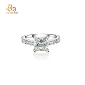 Delzzad 2ct Solitaire Ring Princess Synthetic Moissanite S925 Christmas Gift