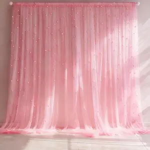 This single-piece set features pink pearl-embroidered tulle, suitable for wedding ceremony venues, bridal veils, wedding dresses, bouquet decorations, Home decoration curtain, Room Decor Curtain. Perfect for Valentine's Day
