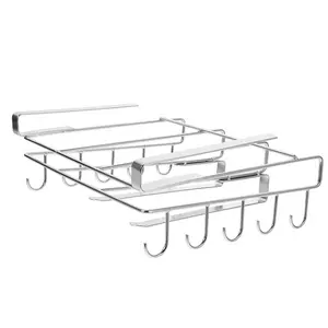 Stainless Steel Cutting Board Rack, 1 Count Cabinet Hanging Pot Lid Rack with Hook, Under Shelf Organizer, Kitchen Storage Rack, Kitchen Organizer