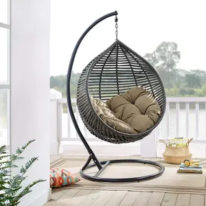 Modway Garner Teardrop Outdoor Patio Swing Chair in Gray Mocha